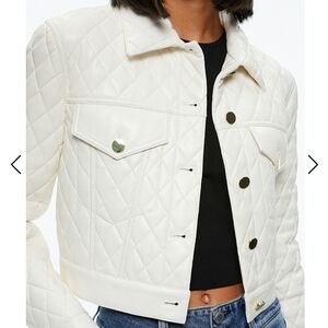 Alice + Olivia White Quilted Leather Jacket